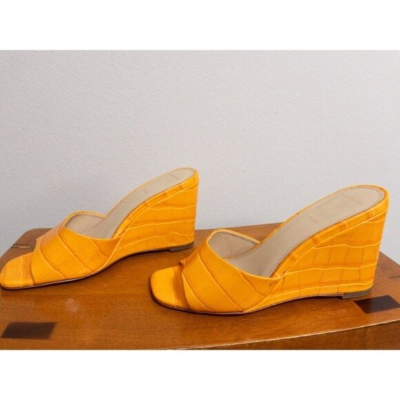 NEW Black Suede Studio Paloma Leather Wedge Heel 38 Bright Marigold Sandal Croc - Picture 4 of 9